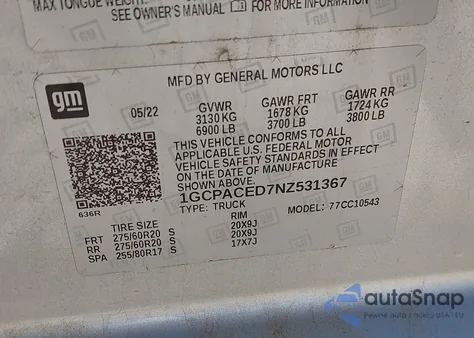 2022 Chevrolet Silverado 1500 2Wd Short Bed Lt из США, поврежденный, VIN 1GCPACED7NZ531367